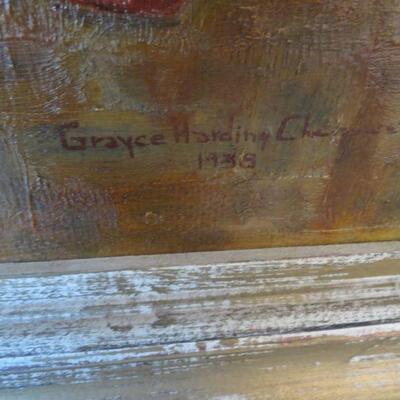 Framed Painting Flowers Blue Vase Painted in 1938 By Grayce Harding Chenoweth - Item # 148