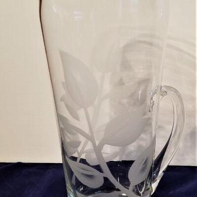 Lot #73  Pitcher and 8 vintage wine glasses - acid-etched