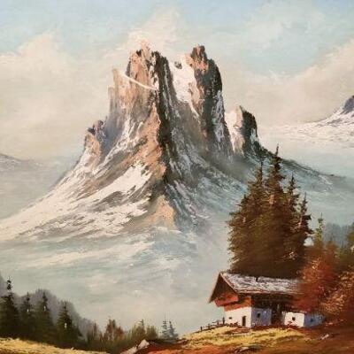 Lot #76  MidCentury framed Oil on Canvas - Tyrolean Style Painting