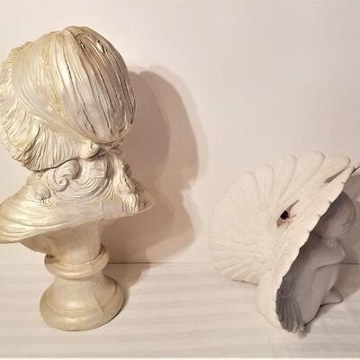 Lot #100  Plaster Bust of a Young Girl and Sleeping Cherub