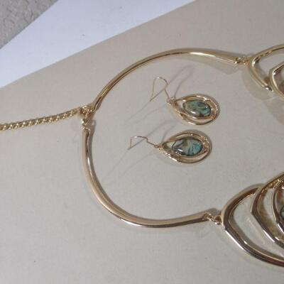 Gold Bib Necklace Haute Couture Multicolor Rhinestone /Earrings 