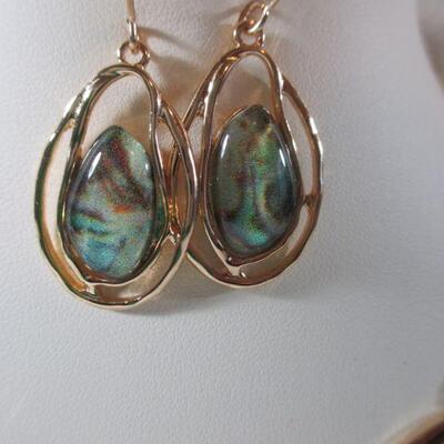 Gold Bib Necklace Haute Couture Multicolor Rhinestone /Earrings 