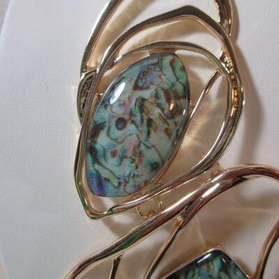 Gold Bib Necklace Haute Couture Multicolor Rhinestone /Earrings 
