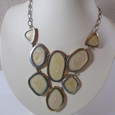  Stella and Dot Vintage Bib Choker beige stoneware with Clear Rhinestone 
