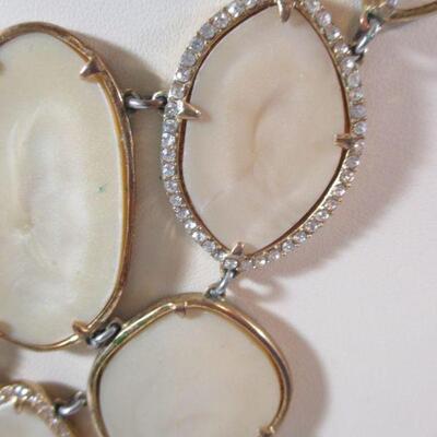  Stella and Dot Vintage Bib Choker beige stoneware with Clear Rhinestone 