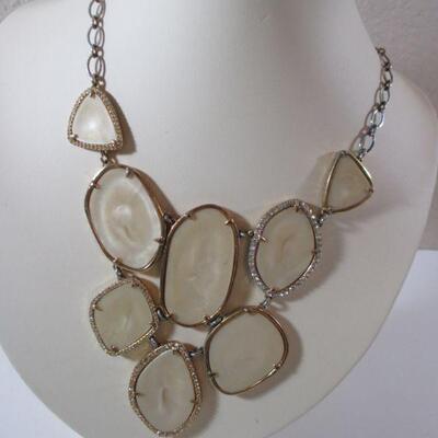  Stella and Dot Vintage Bib Choker beige stoneware with Clear Rhinestone 