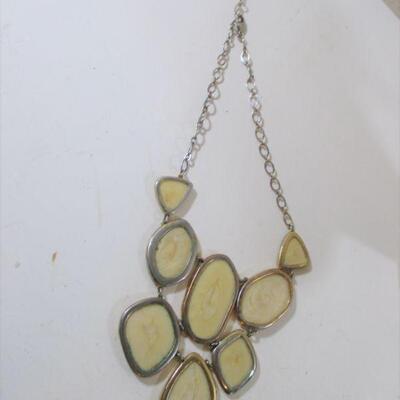  Stella and Dot Vintage Bib Choker beige stoneware with Clear Rhinestone 
