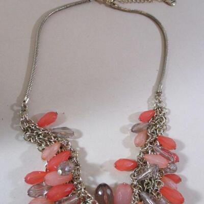 Worthington Dangle Bib Pink/Coral Rhinestones Gorgeous Vintage inspired / Earrings Set