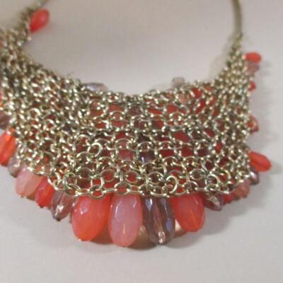 Worthington Dangle Bib Pink/Coral Rhinestones Gorgeous Vintage inspired / Earrings Set