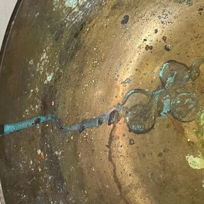 MING XUANDE Antique Solid Brass China Chinese Etched Art Design Bowl 10"
