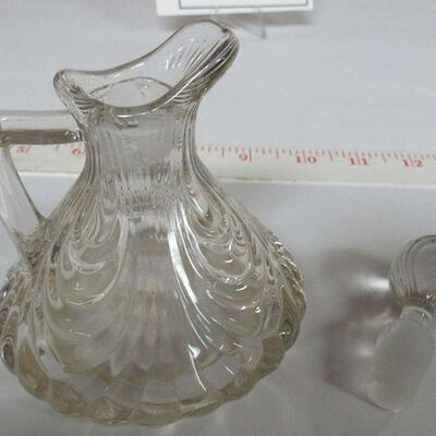 Lot of Elegant Glass, Cambridge Diane Candle Holders, Cambridge Caprice Cruet, Unknow Etched Candle Holder