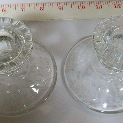 Lot of Elegant Glass, Cambridge Diane Candle Holders, Cambridge Caprice Cruet, Unknow Etched Candle Holder