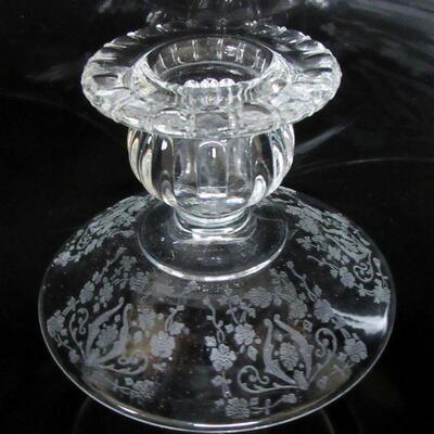 Lot of Elegant Glass, Cambridge Diane Candle Holders, Cambridge Caprice Cruet, Unknow Etched Candle Holder