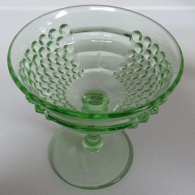 Depression Glass Forest Green Tumblers, Iris & Herringbone Creamer, Aunt Polly Sherbert, Forest Green Vase, Mississippi Tumbler