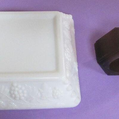 Fenton Hobnail S/CR, Fostoria American Ashtray, Westmoreland Grapes Ashtray and Floral Napkin Ring