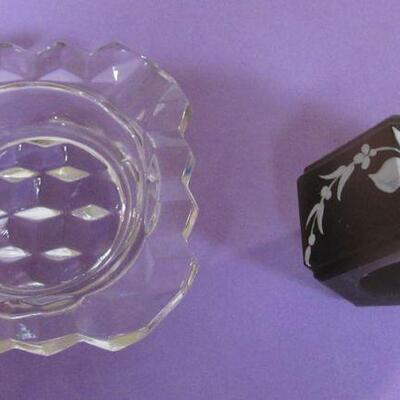 Fenton Hobnail S/CR, Fostoria American Ashtray, Westmoreland Grapes Ashtray and Floral Napkin Ring