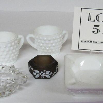 Fenton Hobnail S/CR, Fostoria American Ashtray, Westmoreland Grapes Ashtray and Floral Napkin Ring