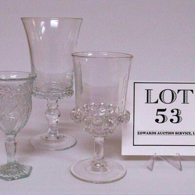 3 Vintage Pattern Glass Bryce Atlas Goblet, Unknown Goblet, and Narcissus Wine