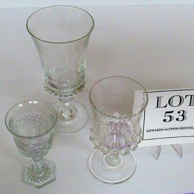 3 Vintage Pattern Glass Bryce Atlas Goblet, Unknown Goblet, and Narcissus Wine