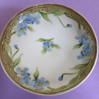 4 England Fruit Plates, Nippon Small Dish, Fancy Slipper Applied Flowers