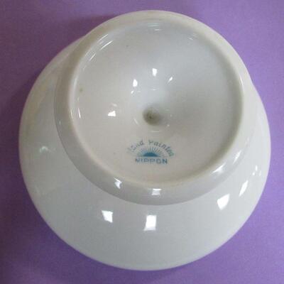 4 England Fruit Plates, Nippon Small Dish, Fancy Slipper Applied Flowers