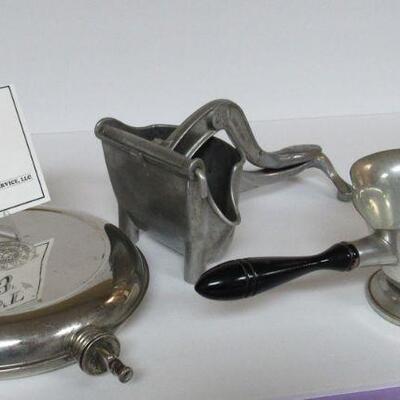 Vintage Pewter Gravy Pan, Wearever Metal Juicer, Metal Hot Water Bottle Star Brand