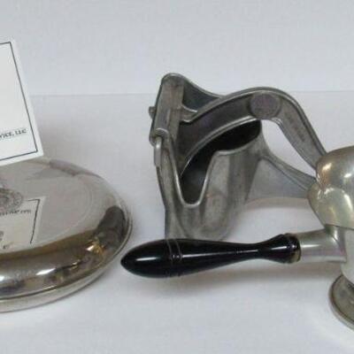 Vintage Pewter Gravy Pan, Wearever Metal Juicer, Metal Hot Water Bottle Star Brand