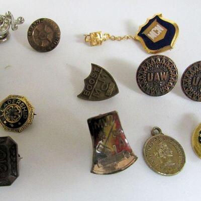 Misc Old Pins 4H, Crane, UAW, American Legion, MCN, Boost