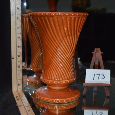 McCoy 1962 Orange Swirl Vase on Pedestal 