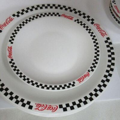 15 Pc Lot of Misc Coca Cola Stuff, Plates, Bowls, Cups, Tumblers, Stuffed Guy