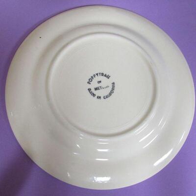 3 Historical American HLC Soup Bowls, 3 Metlox Poppy Trail Plates, Trivet