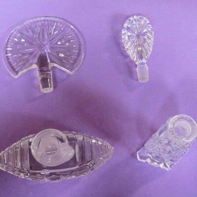 2 Vintage Pressed Glass Perfume Bottles, Original Stoppers