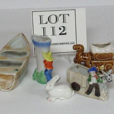 Lot of Misc Figures, Tiny Vases and Horse Wagon Toothpick Holder