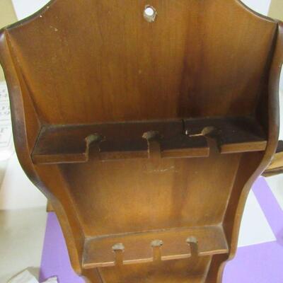 Wood Lot: Painted Basket, Spoon Holder, 2 Decorative Trim Pieces