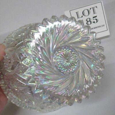 Pretty L E Smith Clear Carnival Glass Footed Bowl