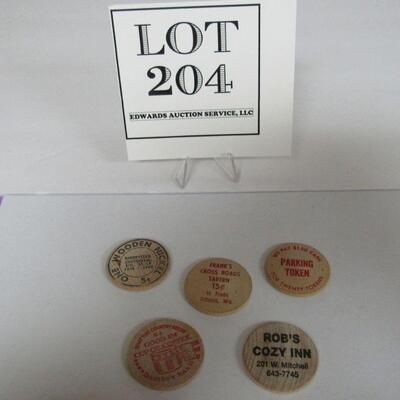 5 Misc Wooden Nickels