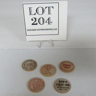 5 Misc Wooden Nickels