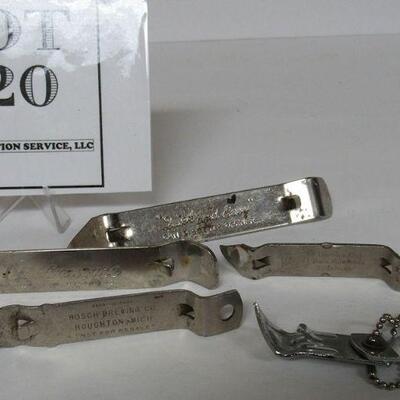 5 Old Bottle Openers - Schlitz, Bosch, unmarked