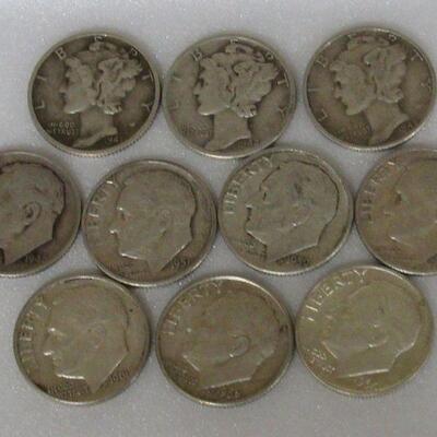 10 Silver Dimes, 3 Mercury, 7 Roosevelt
