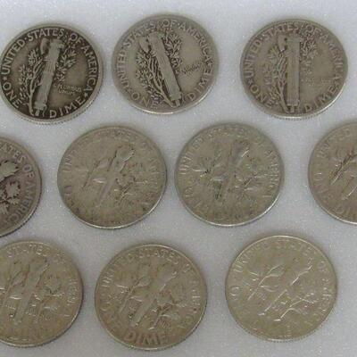 10 Silver Dimes, 3 Mercury, 7 Roosevelt
