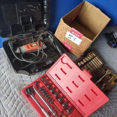 LOT 51 - Black & Decker dremel tool, 2 socket sets 