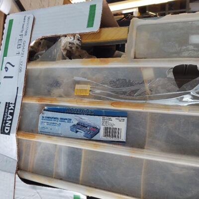 lot 61 - Assorted lot - vintage case of O rings, water disposal, hardware, etc.