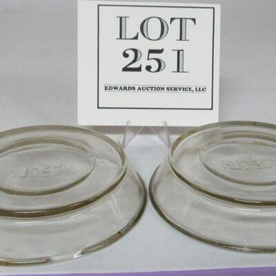 2 Vintage Glass Chicken Feeders or Waterers Marked Hudson