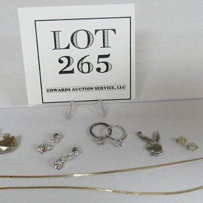 Gold Tone Necklace & Earrings, 2 Avon Sterling Rings, Mod Rhinestone Earrings, Playboy Bunny Charm, Opal Earrings