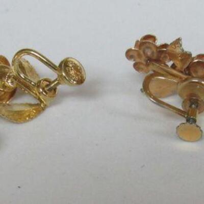 Interesting Large Rhinestone and Stone Pin, Rhinestone Bow Earrings, Gold Filled Rose Earrings Pairs, Faux Pearl Slide