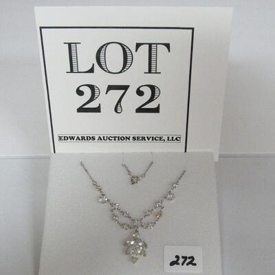 Pretty Rhinestone With Sterling Chain Floral Necklace