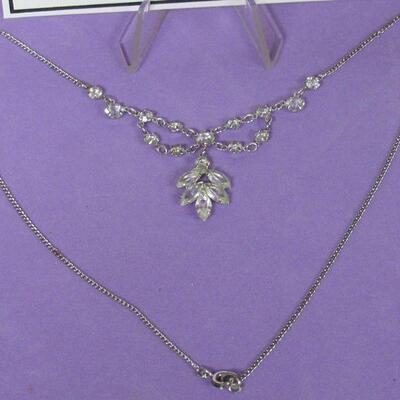 Pretty Rhinestone With Sterling Chain Floral Necklace