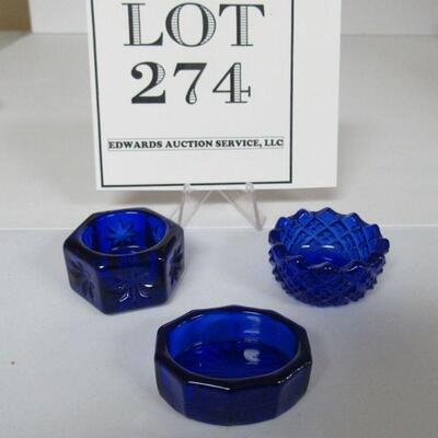 3 Cobalt Blue Glass Open Salts