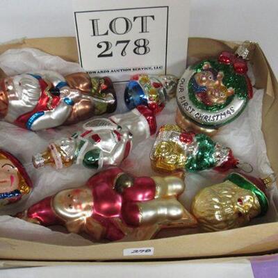 1 Box of Figural Glass Christmas Ornaments 1980-2000