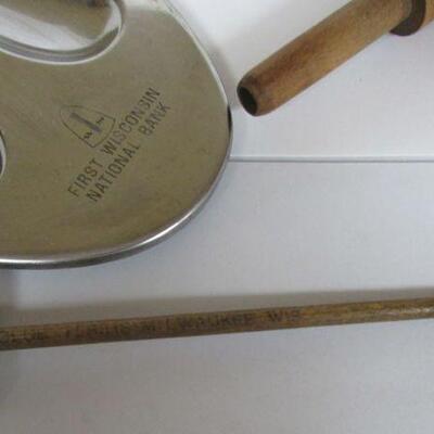1st Wisconsin Advertising Spoon Rest, Antique Drink Stir Stick, and Small Tap Handle